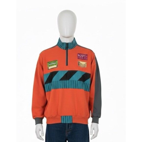 Adidas International Line Vtg Blue Orange Grey Half Zip Windbreaker 2XL XXL - Picture 2 of 5